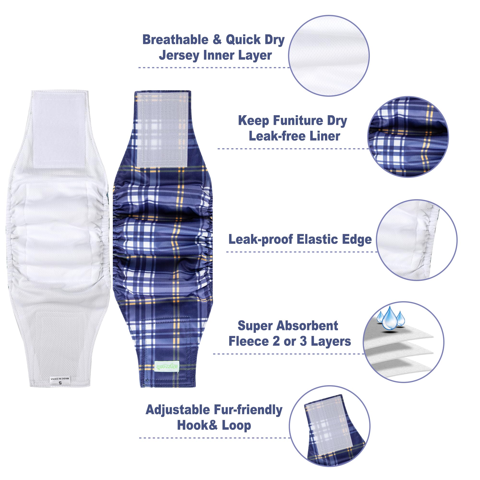 Wegreeco male dog belly band with absorbent core for reliable leak protection.