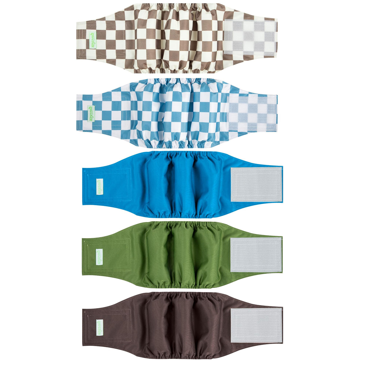 Wegreeco small dog diaper belly band in blue coffee checkerboard protects against leaks.