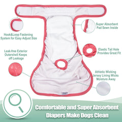 Wegreeco washable dog diapers with absorbent core keep moisture away from fur and surfaces.
