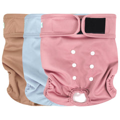 Wegreeco washable dog diapers on a dog for comfortable, reusable protection.