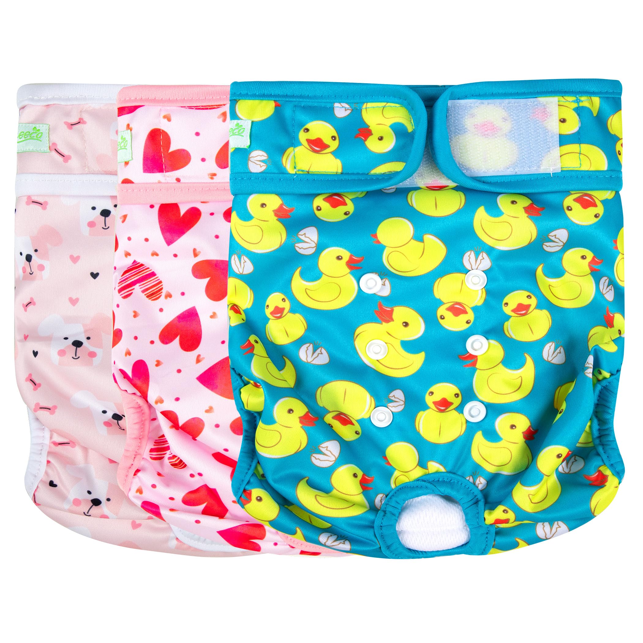 Wegreeco washable female dog diapers packaging showing reusable care option.