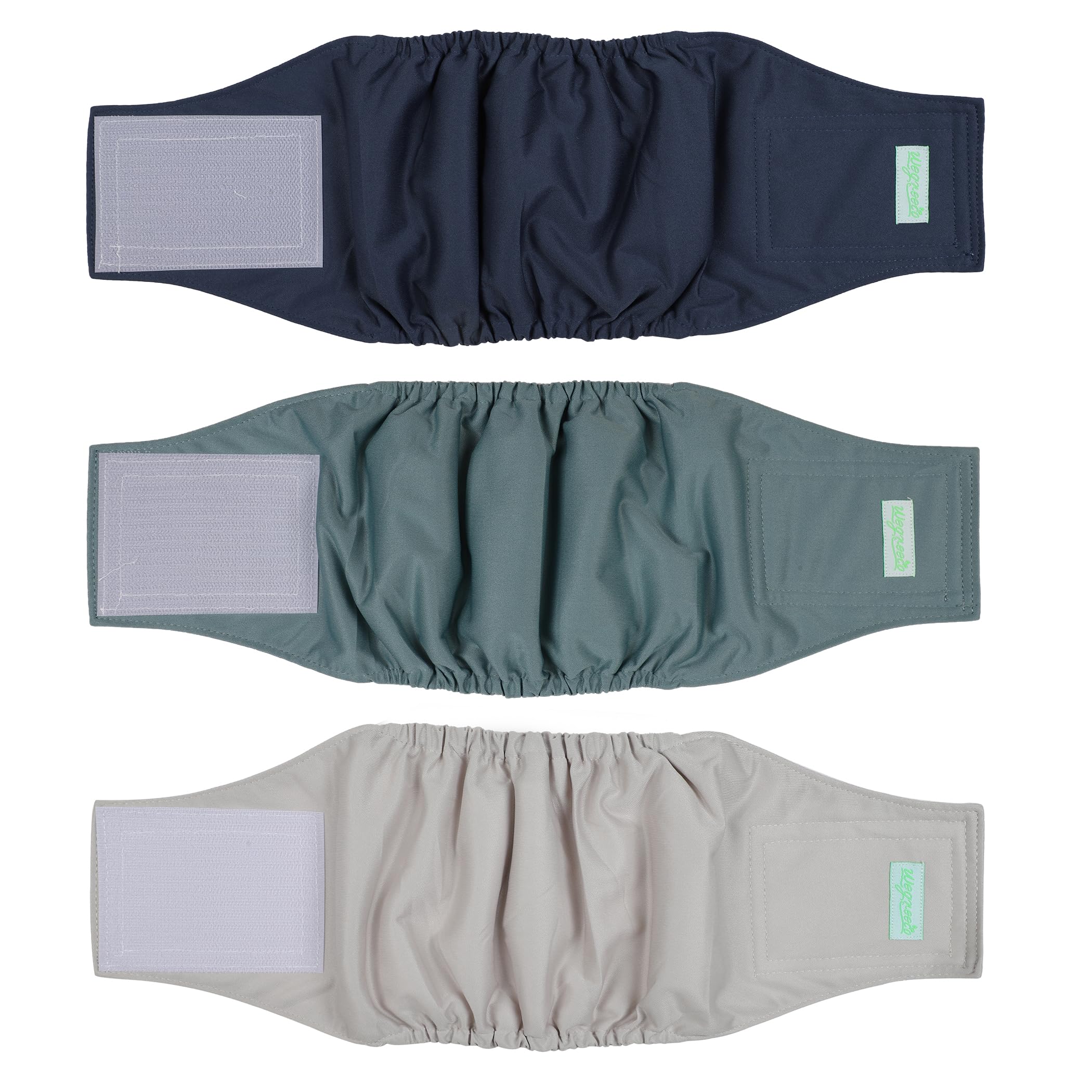 Wegreeco washable male dog belly band in blue pattern protects floors during training.