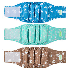 Wegreeco pack of 3 washable belly bands on a small dog during training.