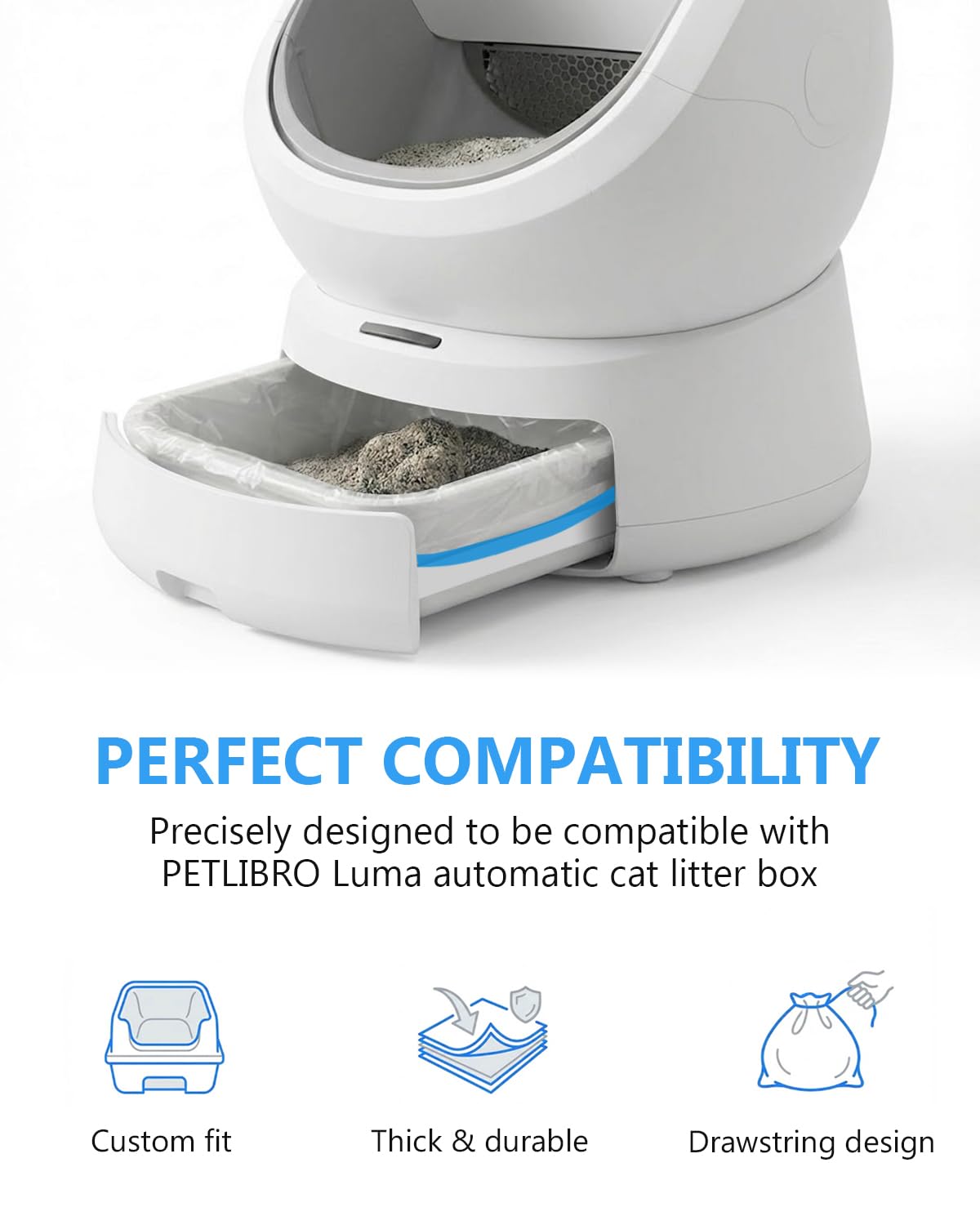 WEIGUZC 120-count drawstring bags for long-lasting litter maintenance in busy homes.