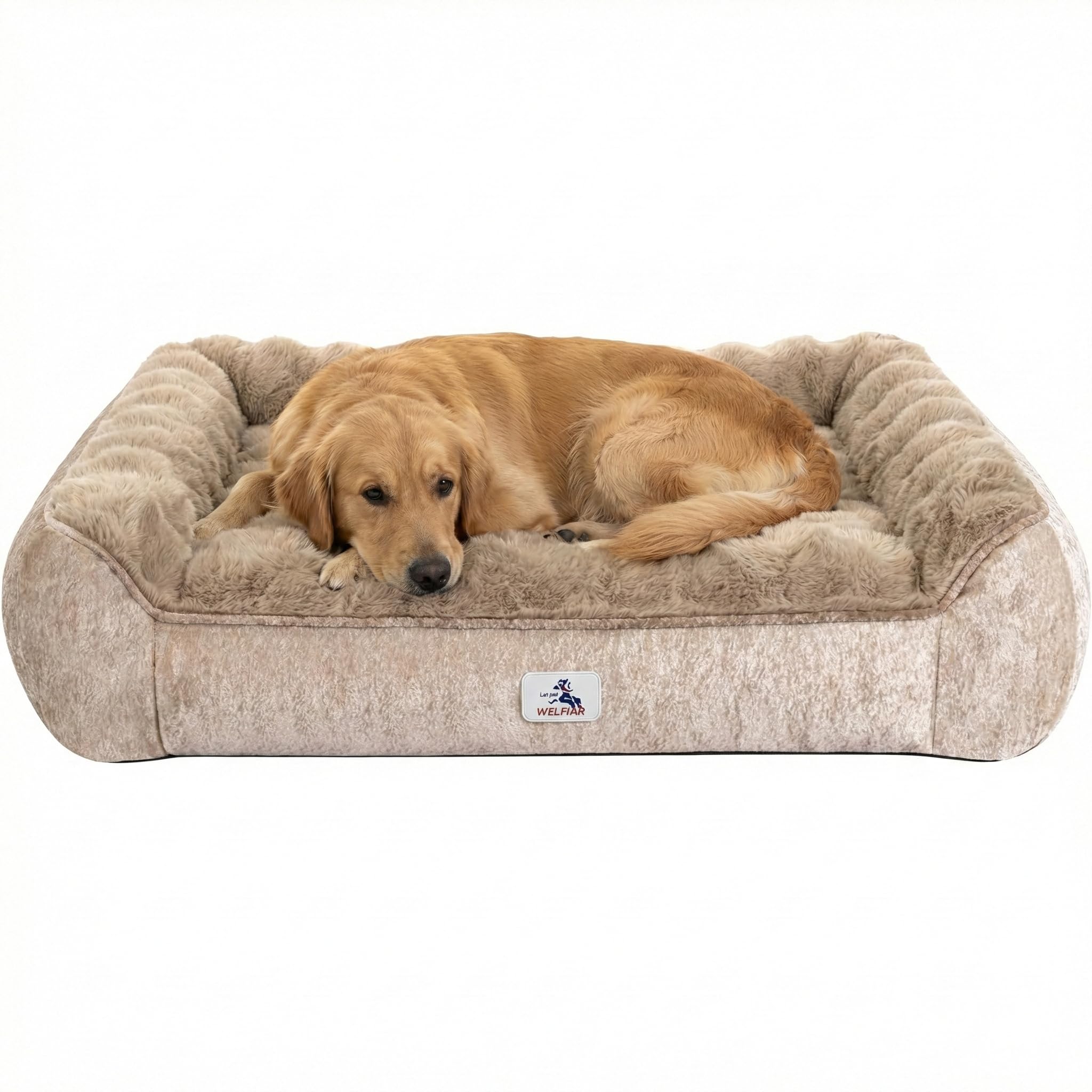 Welfibr dog bed hero taupe illustrates a cozy resting place for small dogs.