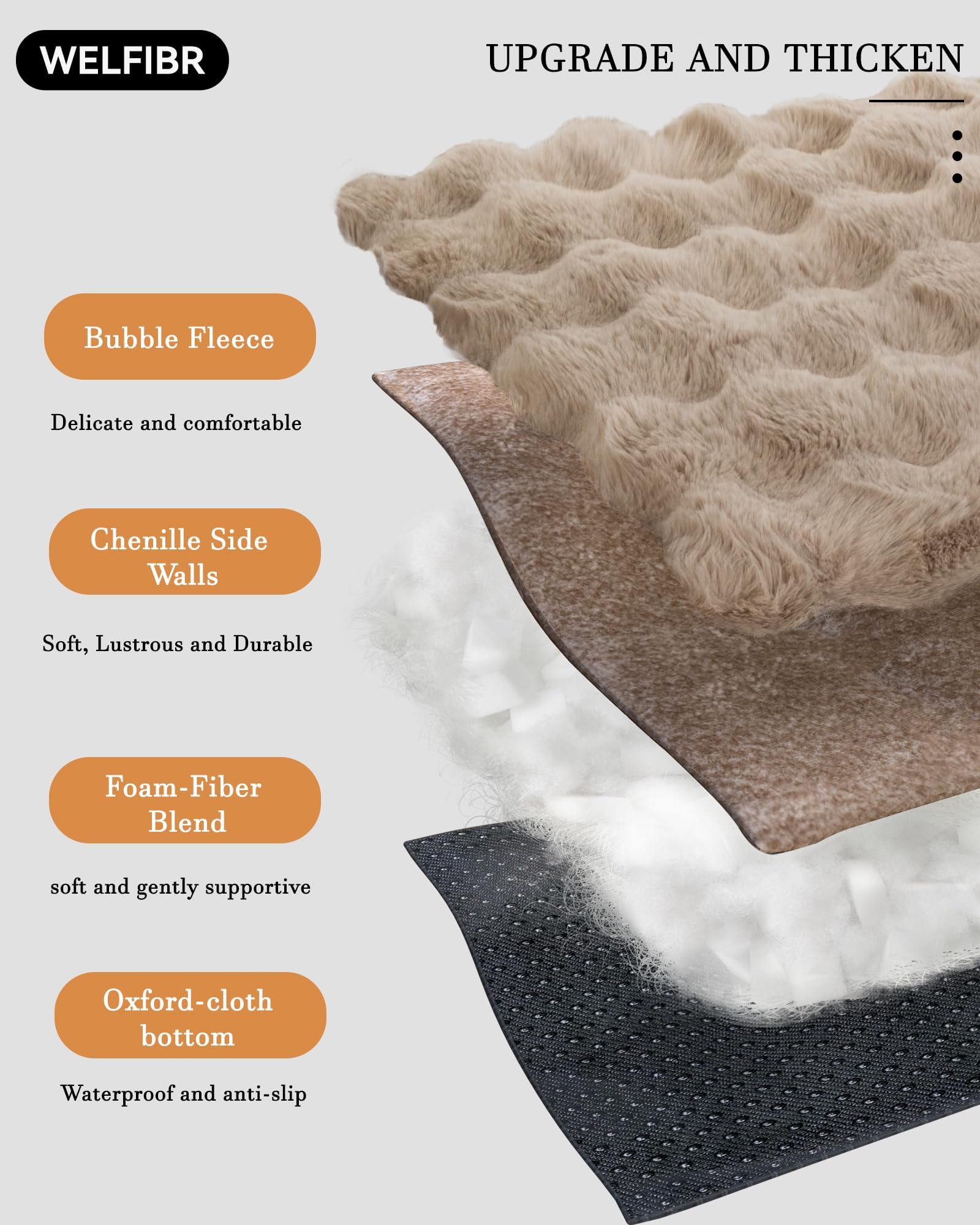 Welfibr dog bed removable cover emphasizes easy cleaning for busy homes.
