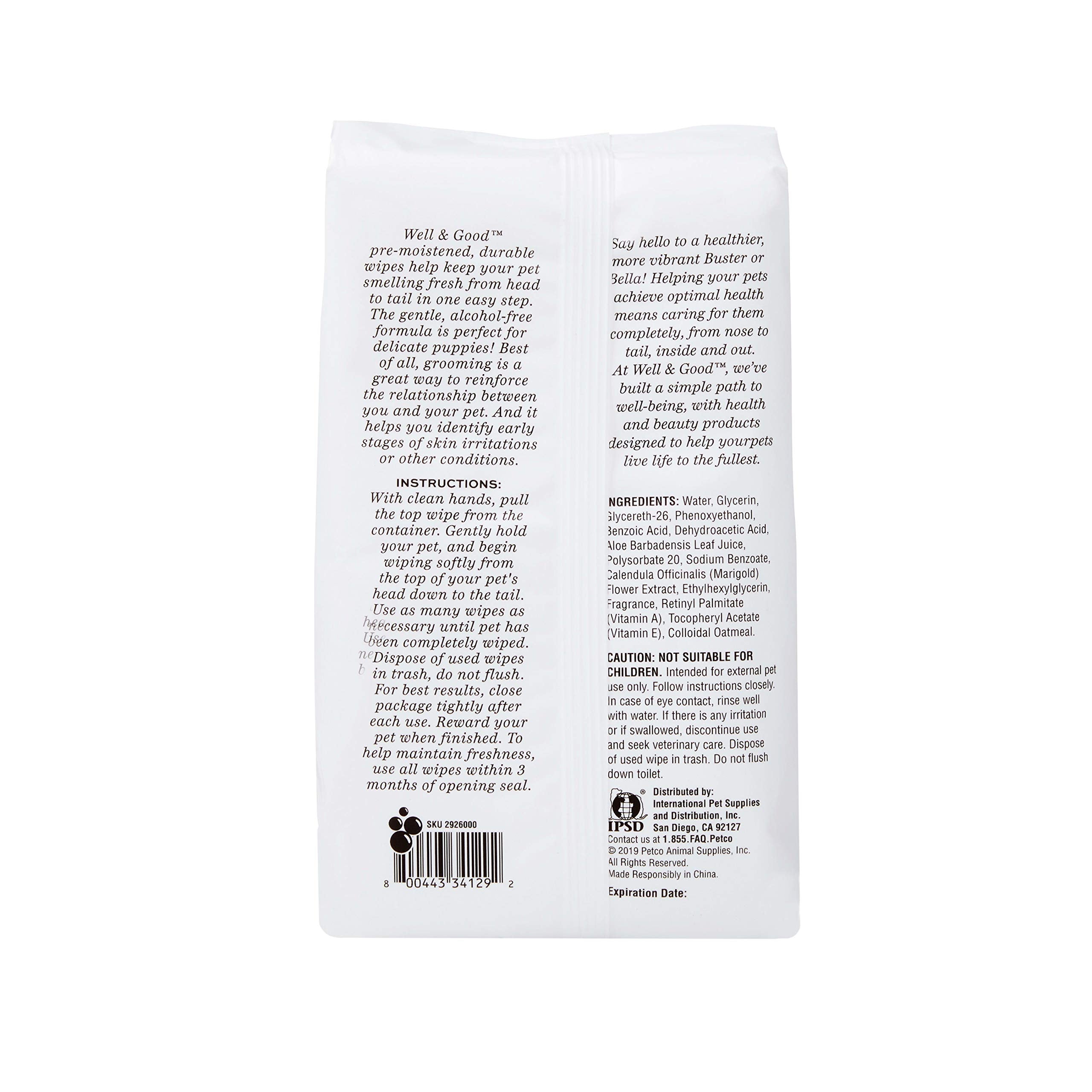 Well & Good Puppy Grooming Wipes close-up texture for gentle cleansing