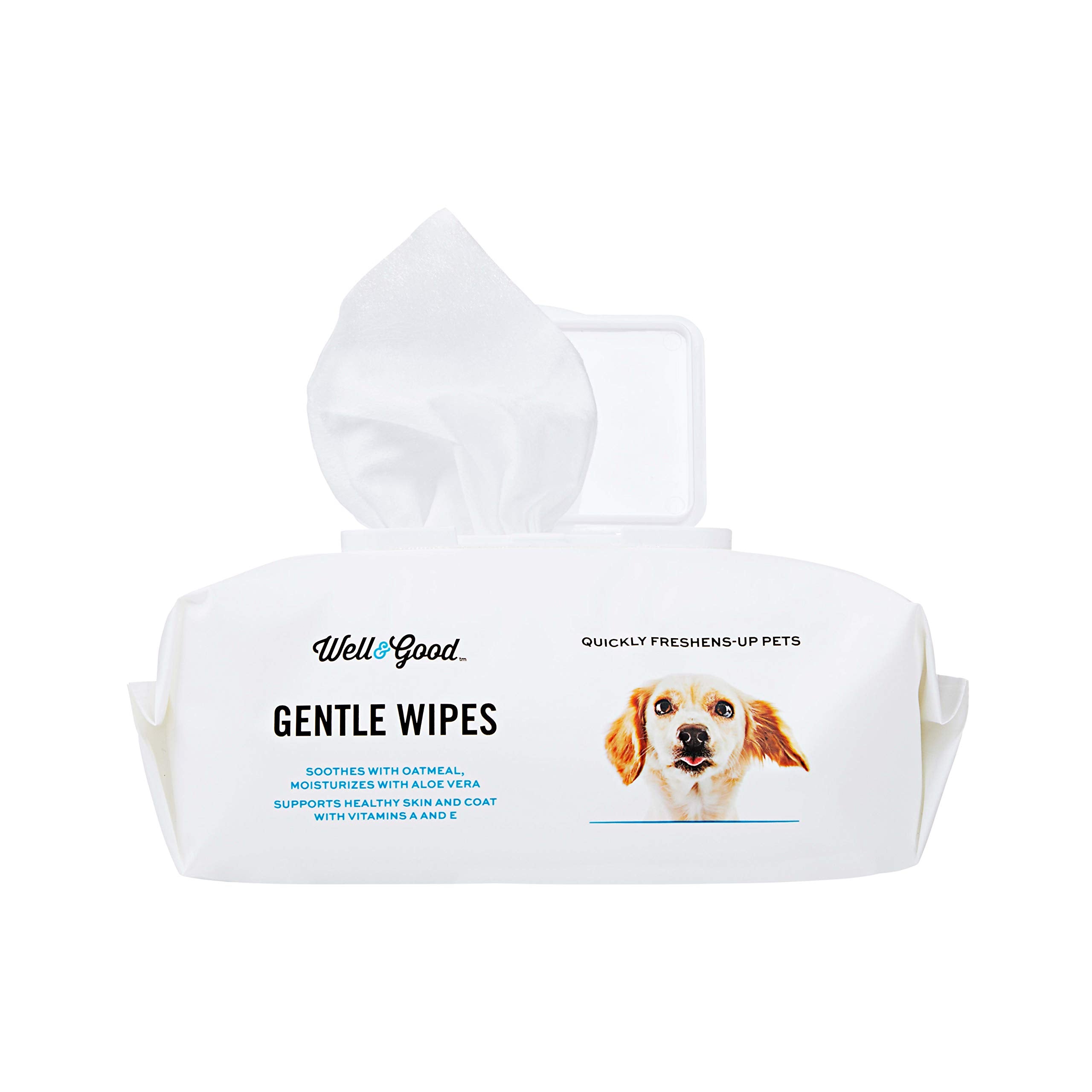 Well & Good wipes used on puppy coat for quick refresh after outdoor play