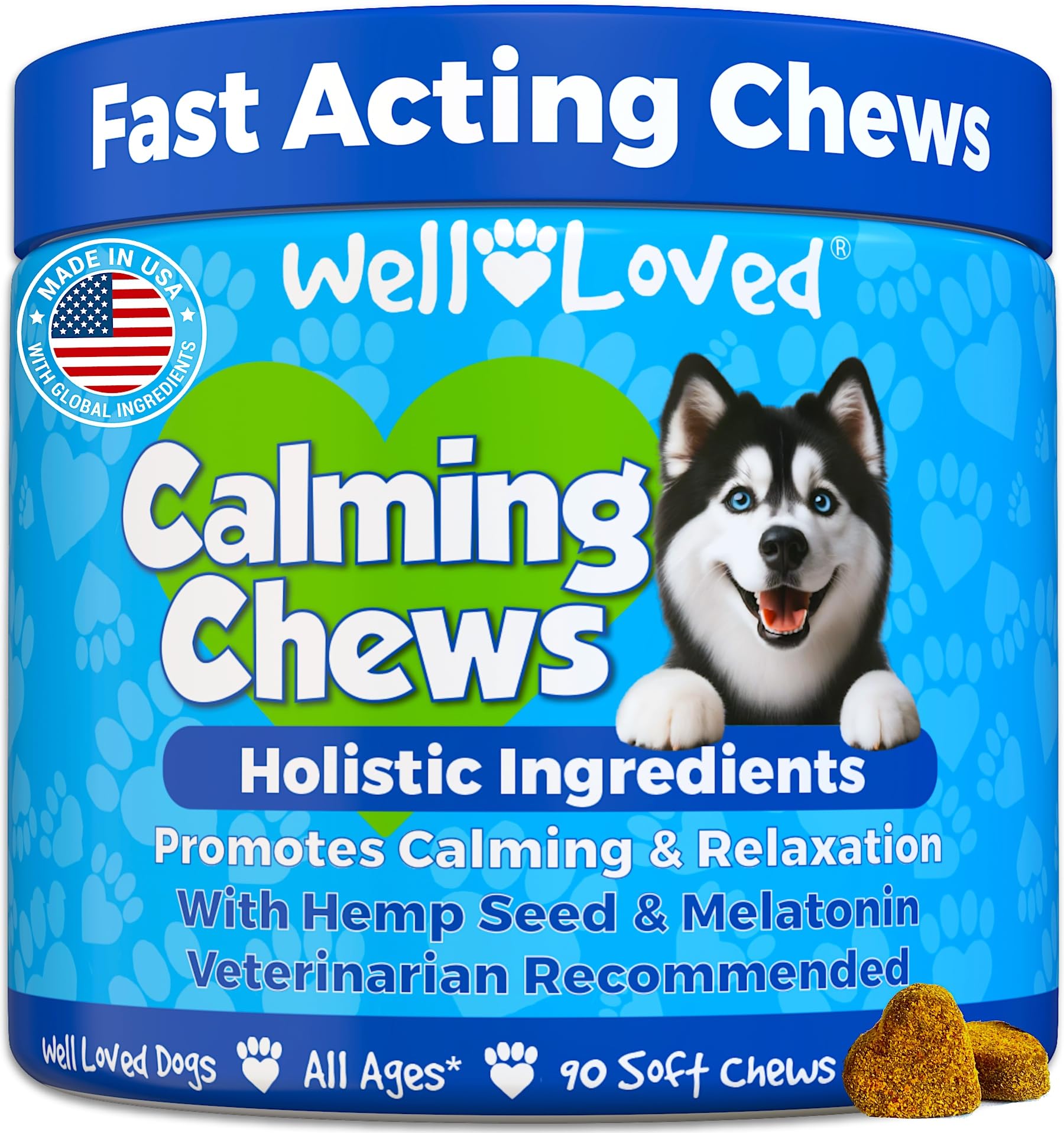 Well Loved Calming Chews bottle pour for quick calm during stressful moments