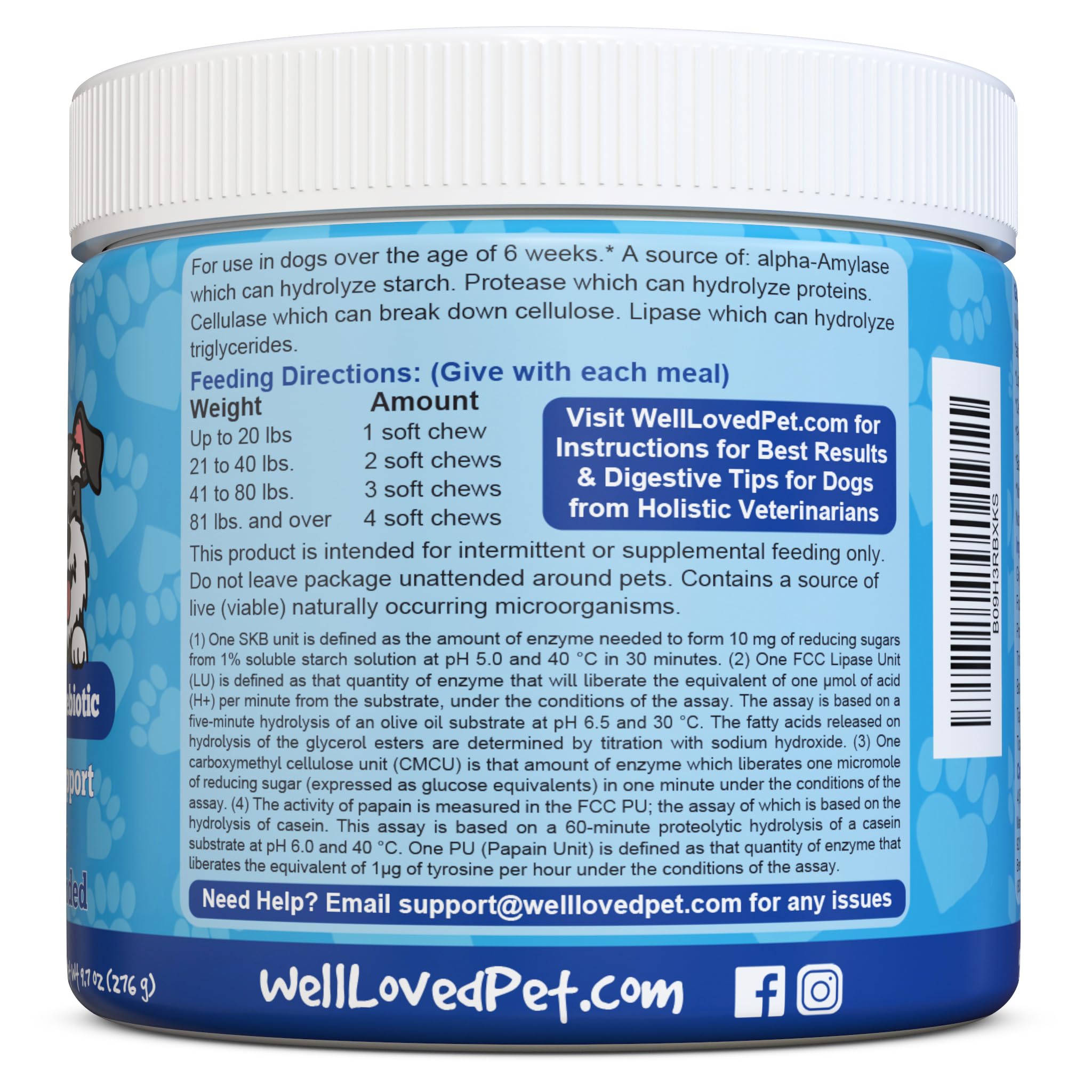 Well Loved Probiotics for Dogs with prebiotic ingredients for digestion.