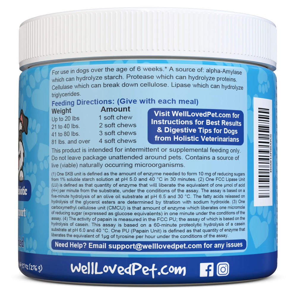 Well Loved Probiotics for Dogs with prebiotic ingredients for digestion.