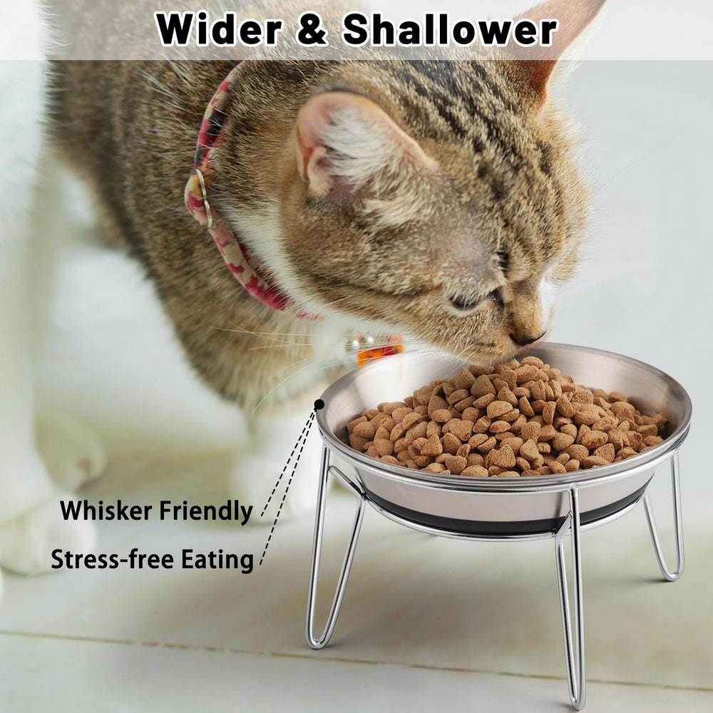 Wellbro cat food bowl with wide mouth reduces whisker contact