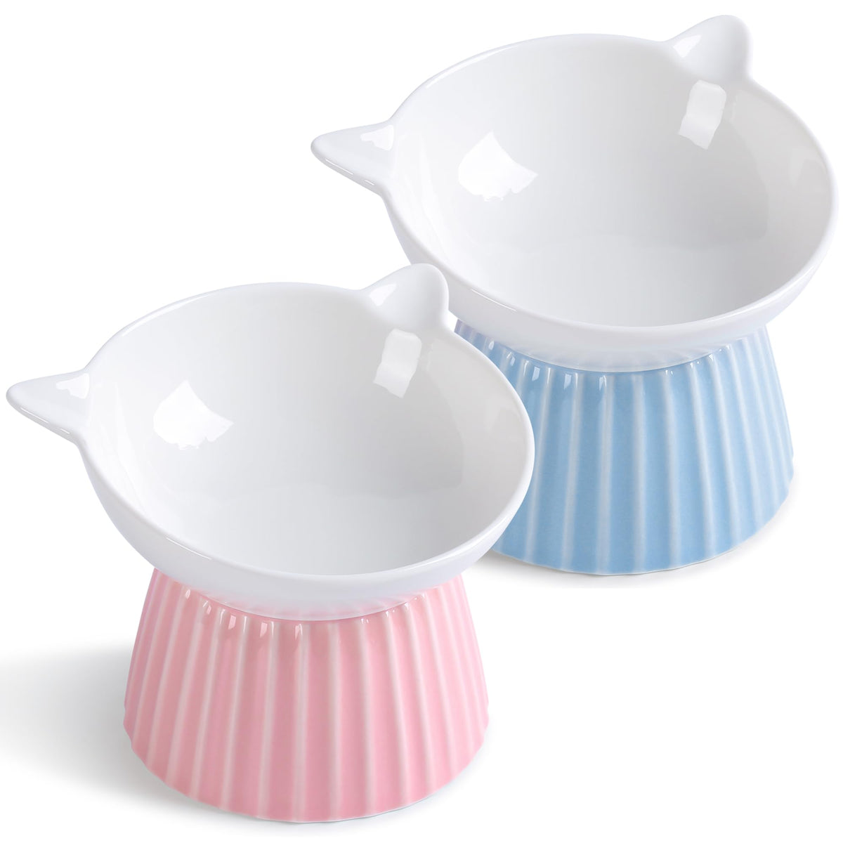 Wellbro ceramic raised cat bowl, full view, elevated design for comfortable dining.