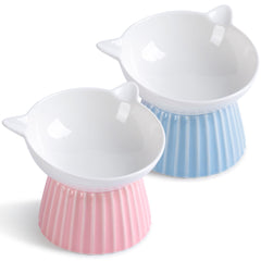 Wellbro ceramic raised cat bowl, full view, elevated design for comfortable dining.
