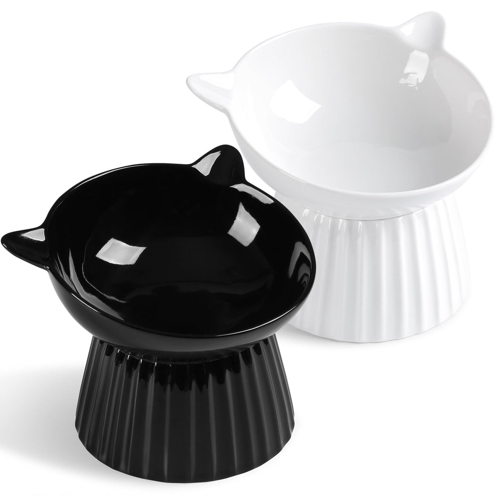 Wellbro ceramic raised cat bowl with a 15-degree tilt for easy eating