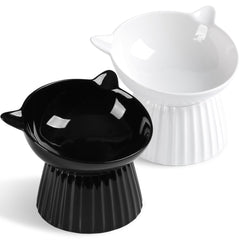 Wellbro ceramic raised cat bowl with a 15-degree tilt for easy eating