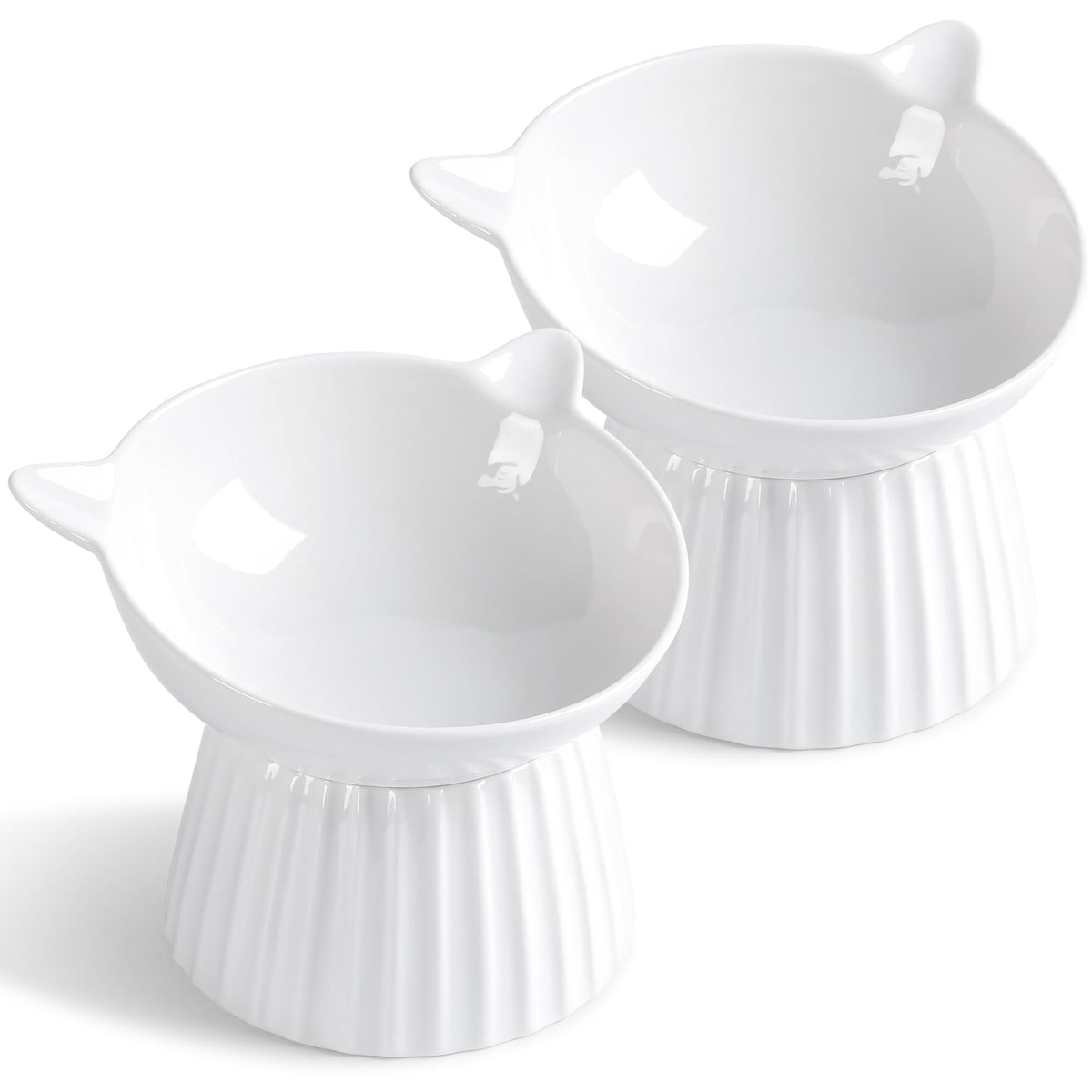 Wellbro ceramic raised cat bowl tilt top view promotes comfortable feeding