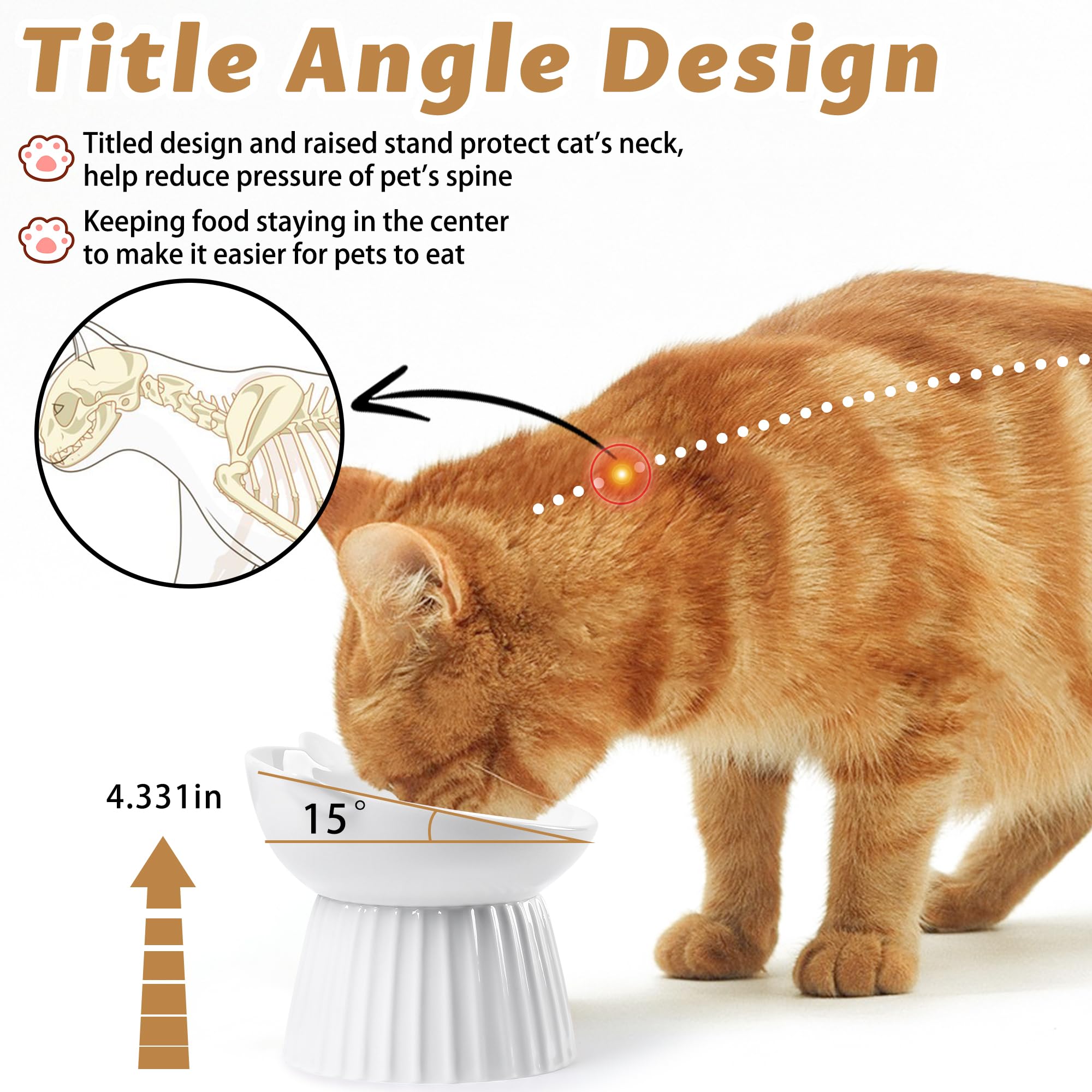 Wellbro raised cat bowl with wide shallow dish reduces whisker contact