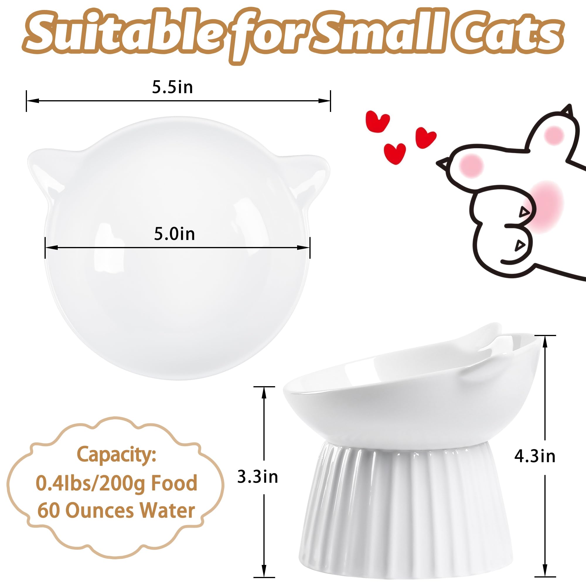 Wellbro ceramic raised cat bowl wide shallow dish reduces whisker fatigue