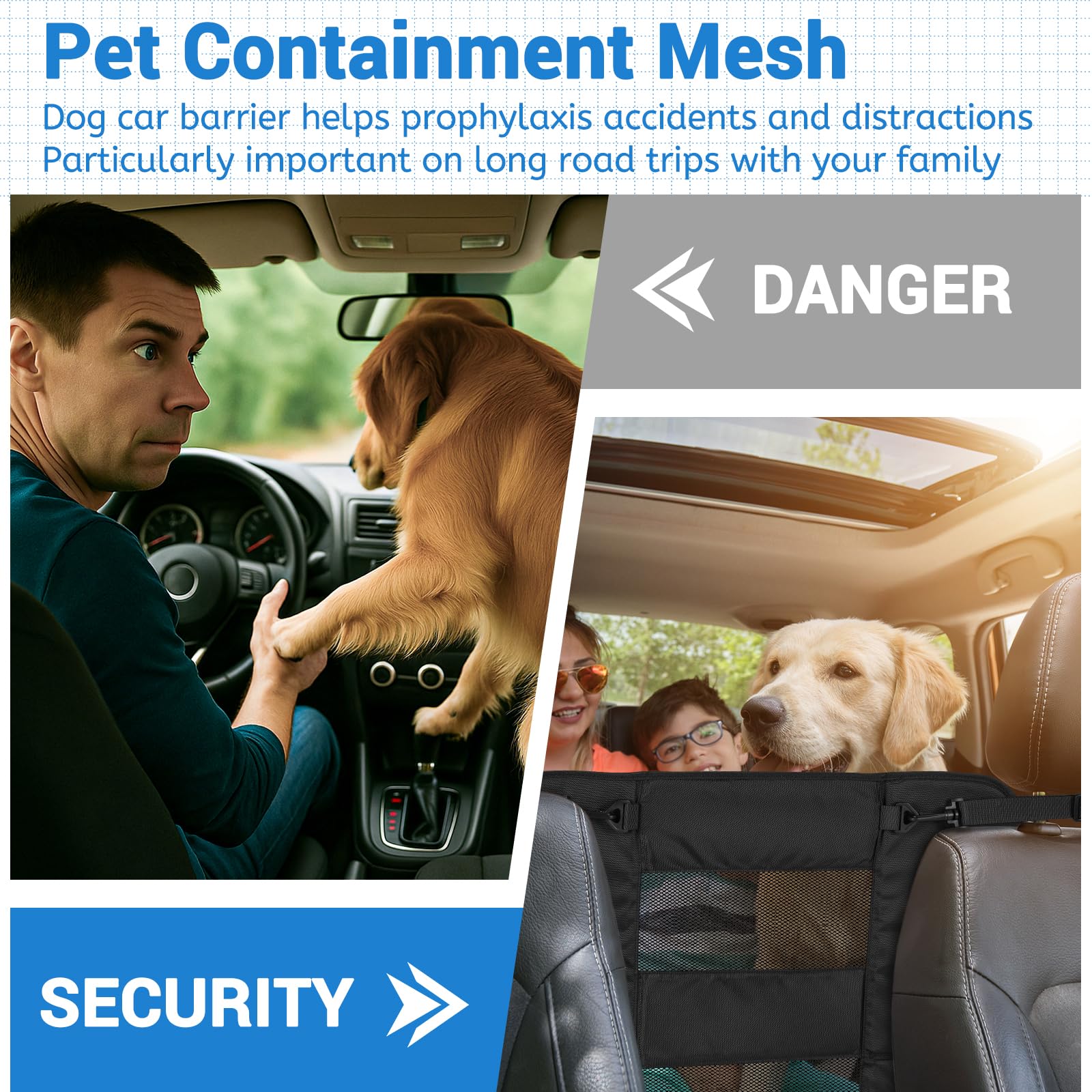 Wellbro dog car barrier nylon material offers durability and easy cleaning.