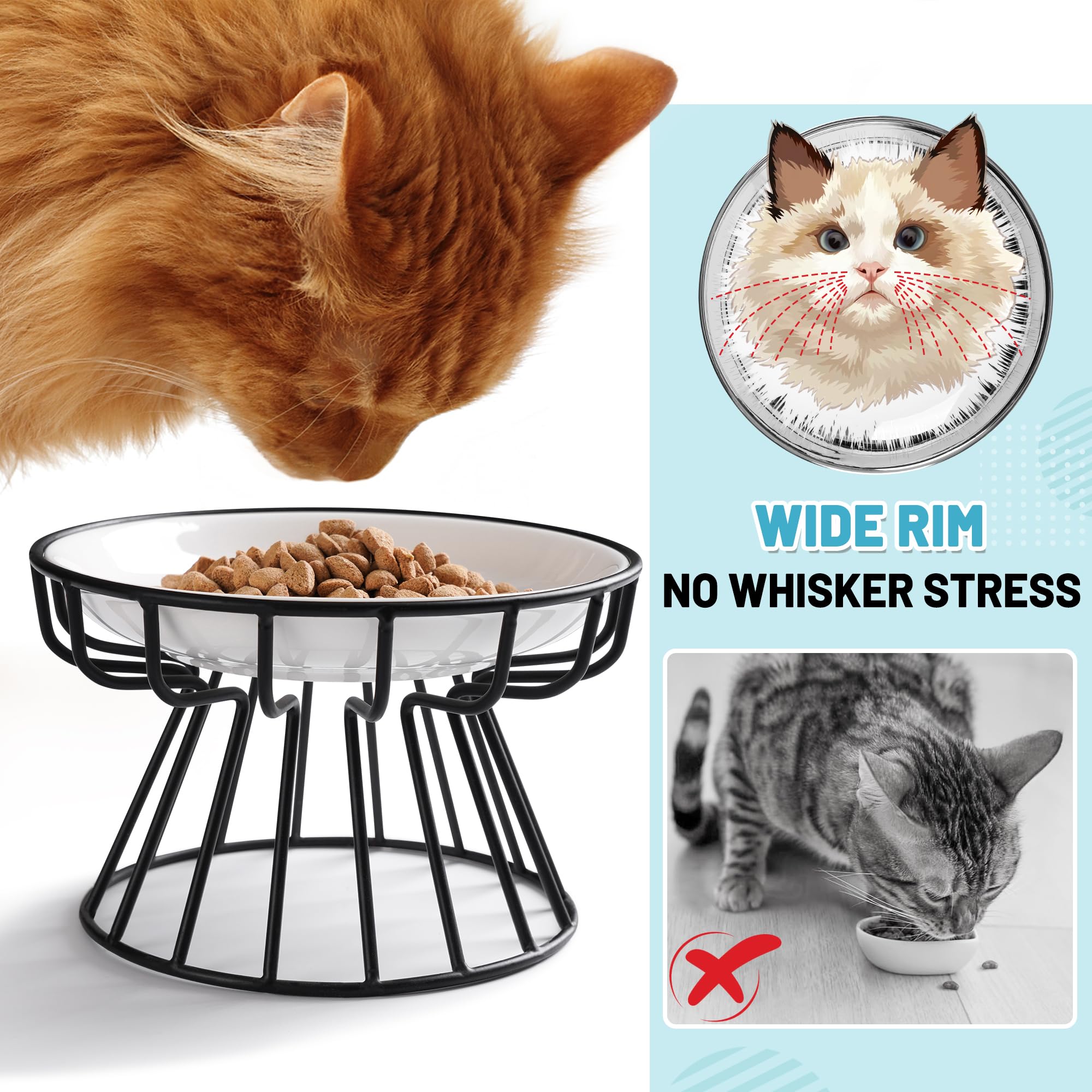 Wellbro elevated cat bowl on metal stand keeps bowls steady for mess-free feeding.
