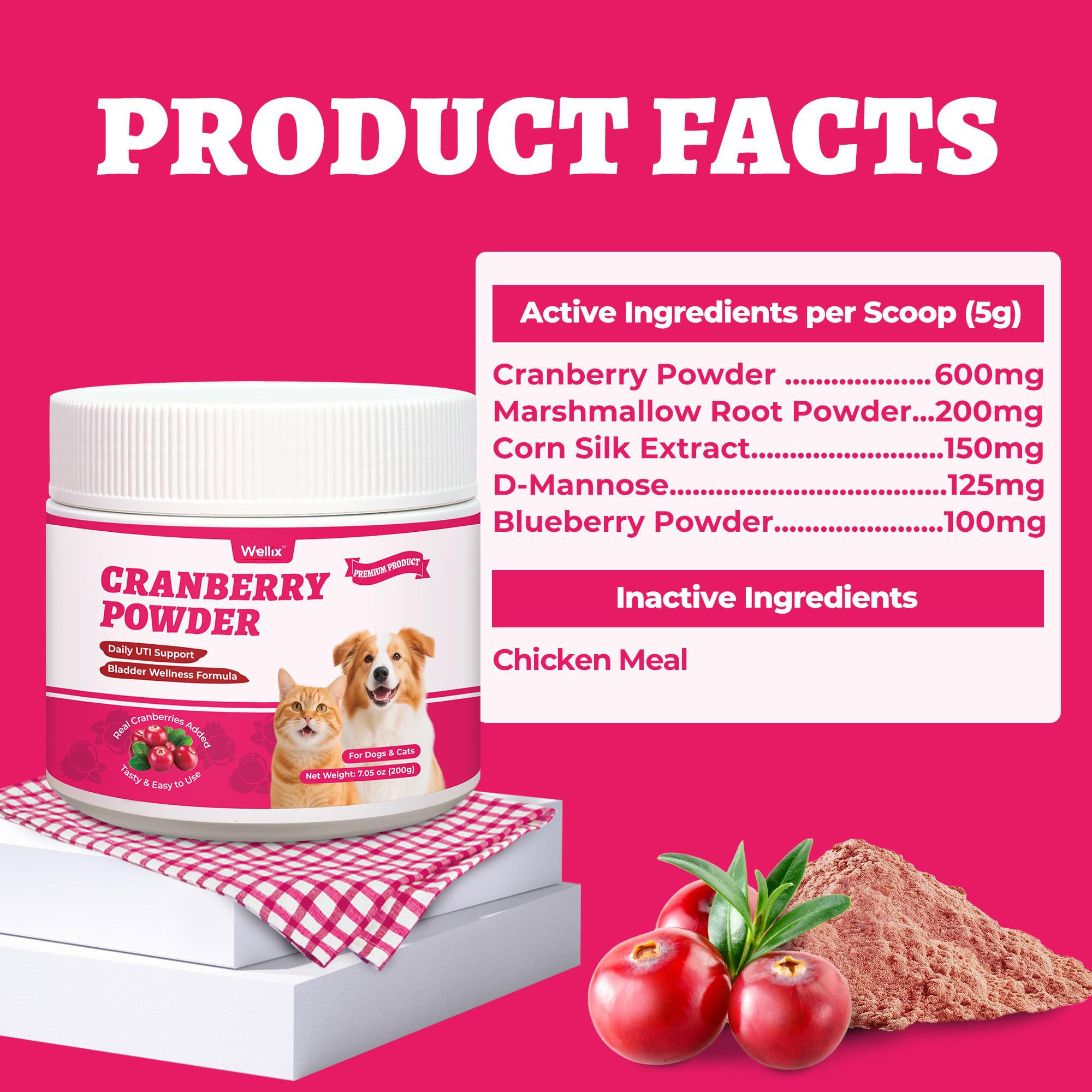 Wellix cranberry powder served with meals for easy administration