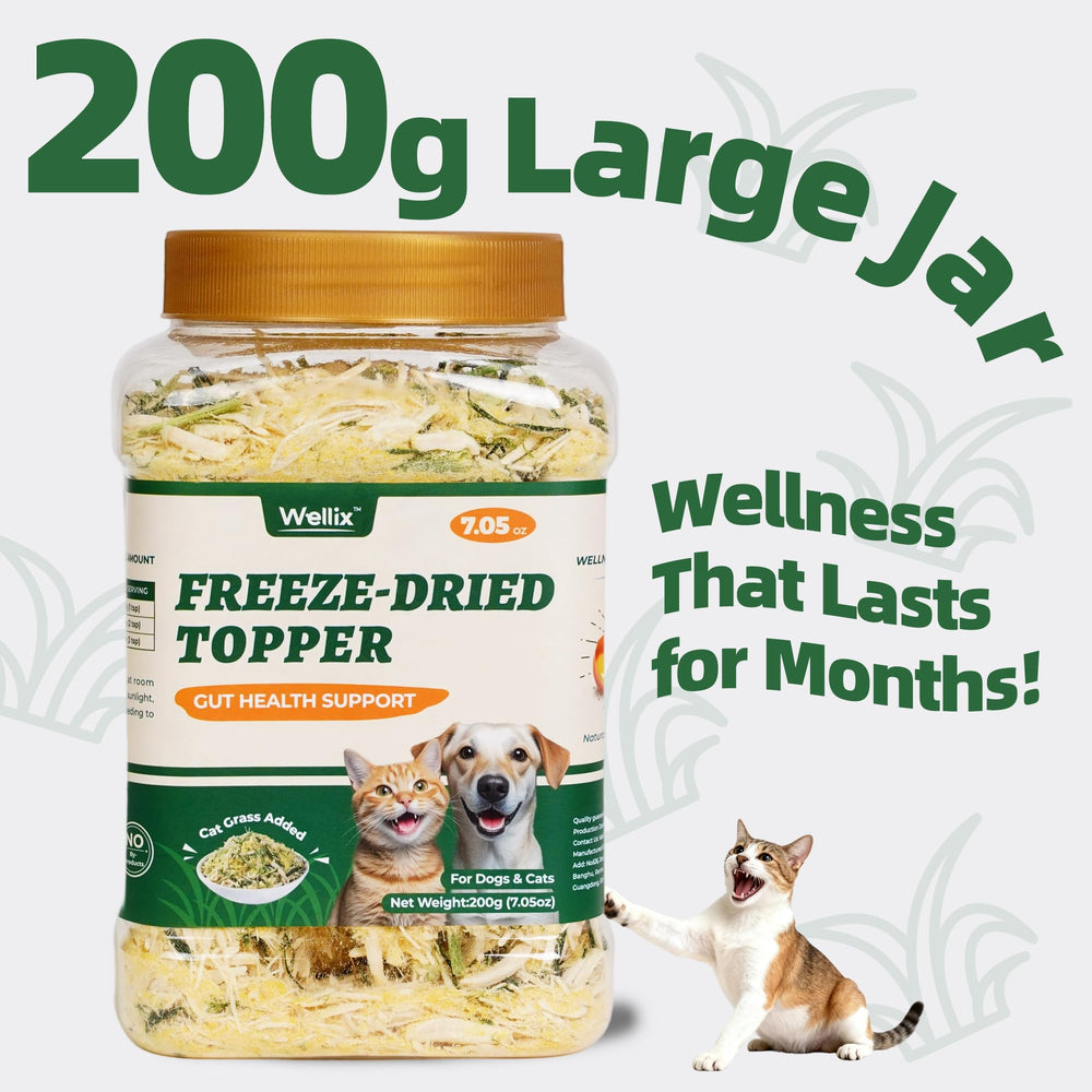Wellix dog and cat food topper sprinkled on kibble for versatility