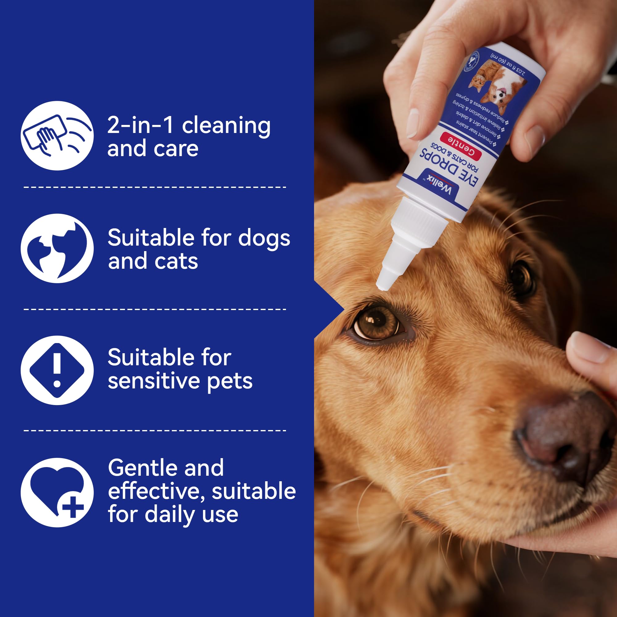 Wellix eye care for dogs and cats highlights safe, versatile use indoors and outdoors.
