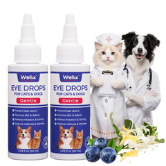 Wellix PET eye drops bottle for dogs and cats supports daily eye care and tear stain reduction.