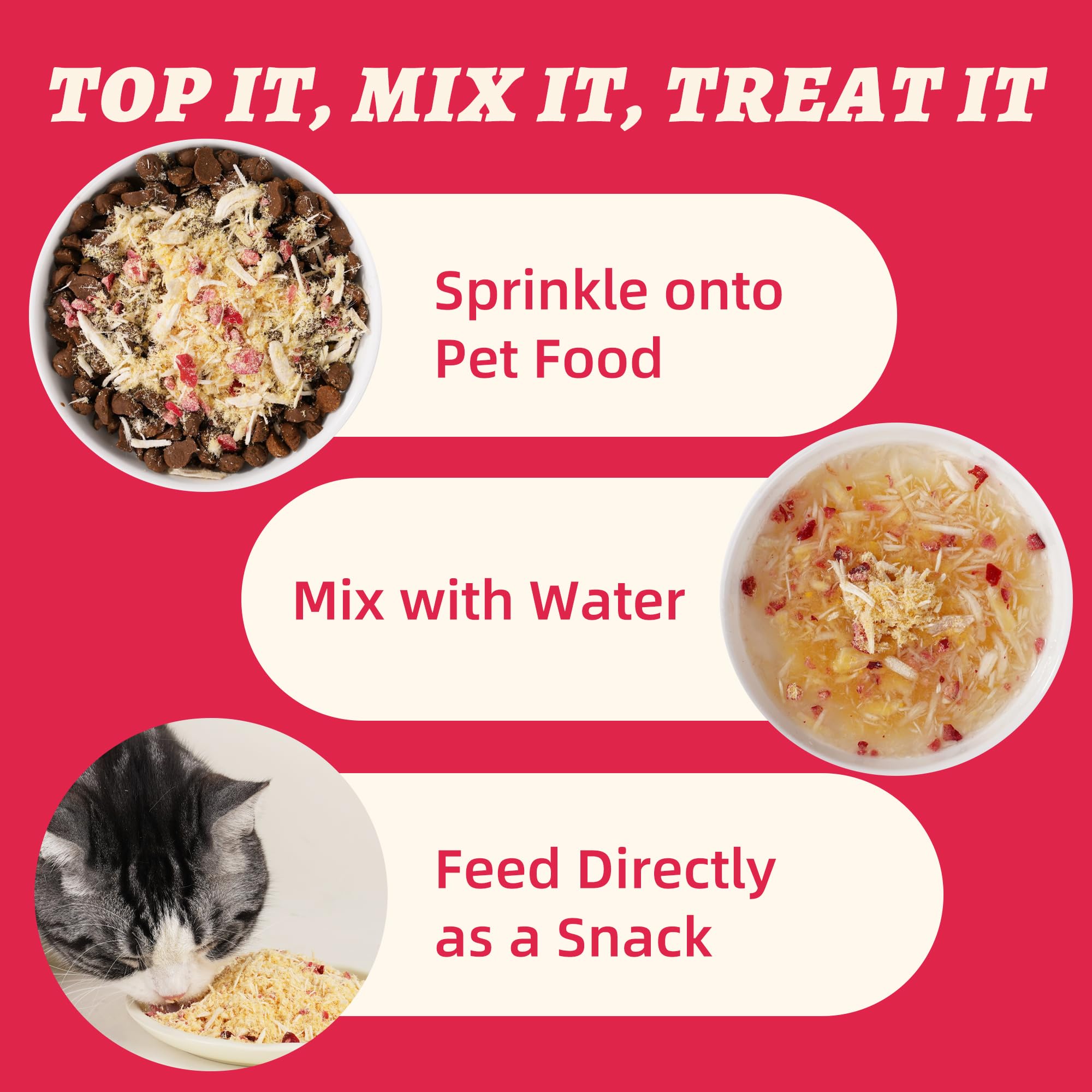 Wellix Topper dispense demonstrates easy sprinkle-on feeding for meals