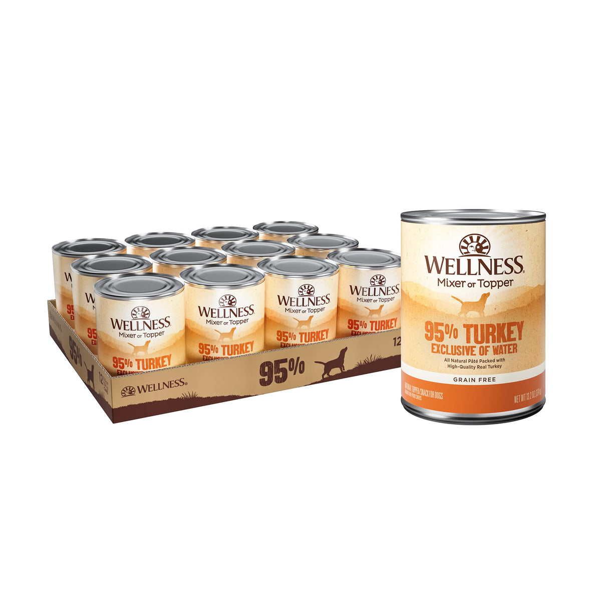 Wellness 95% Turkey Pate can shows high meat content for protein-forward meals