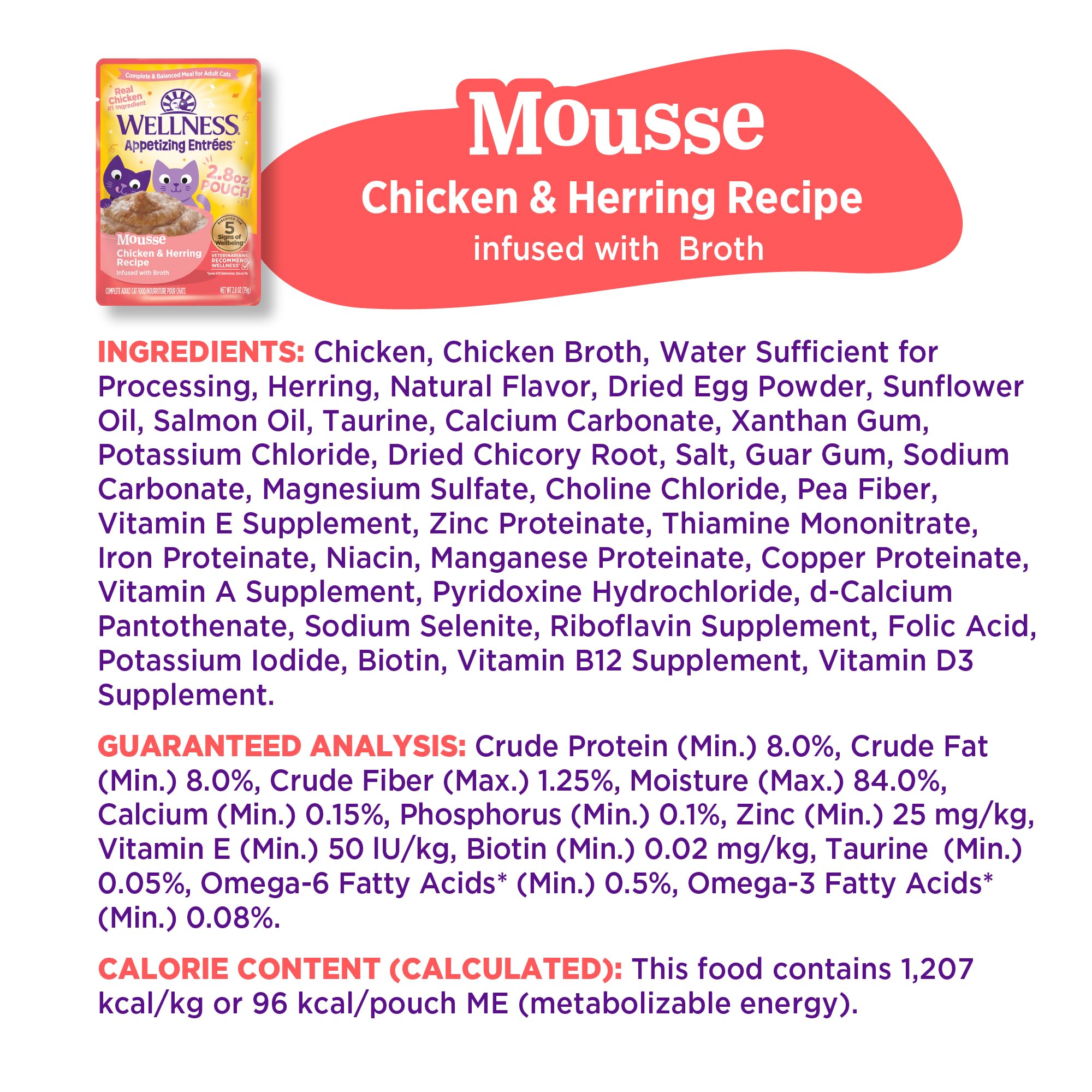 Wellness Appetizing Mousse ingredients list highlighting quality components.