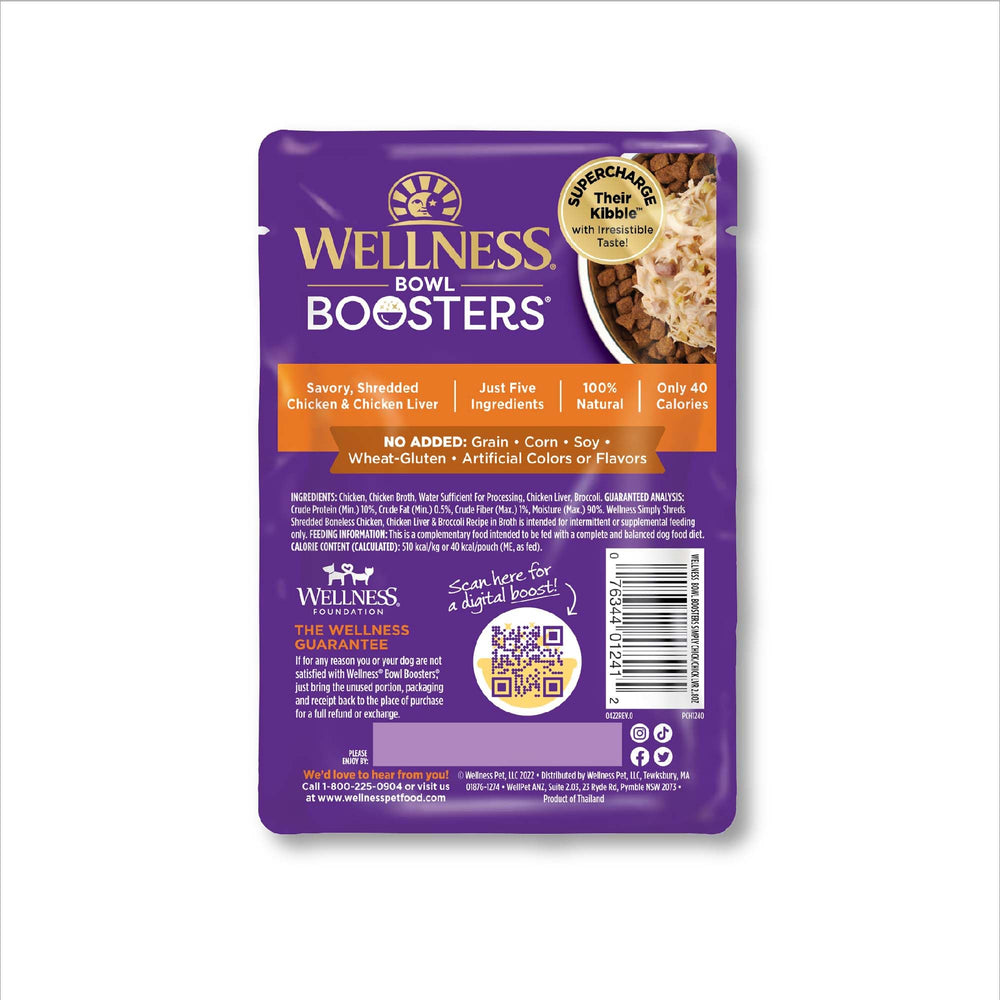 12-pack Wellness Bowl Boosters Simply Shreds pouches ready for rotation