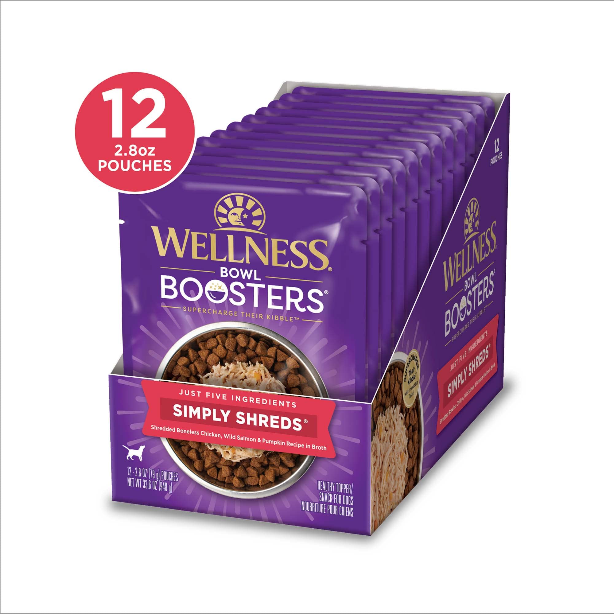 Wellness Bowl Boosters Simply Shreds served in a dog bowl showing savory texture.