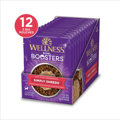 Wellness Bowl Boosters Simply Shreds served in a dog bowl showing savory texture.