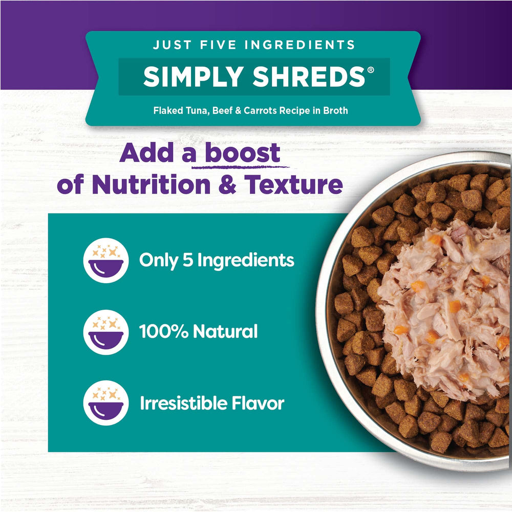 Wellness Bowl Boosters Simply Shreds dog bowl with topper ready