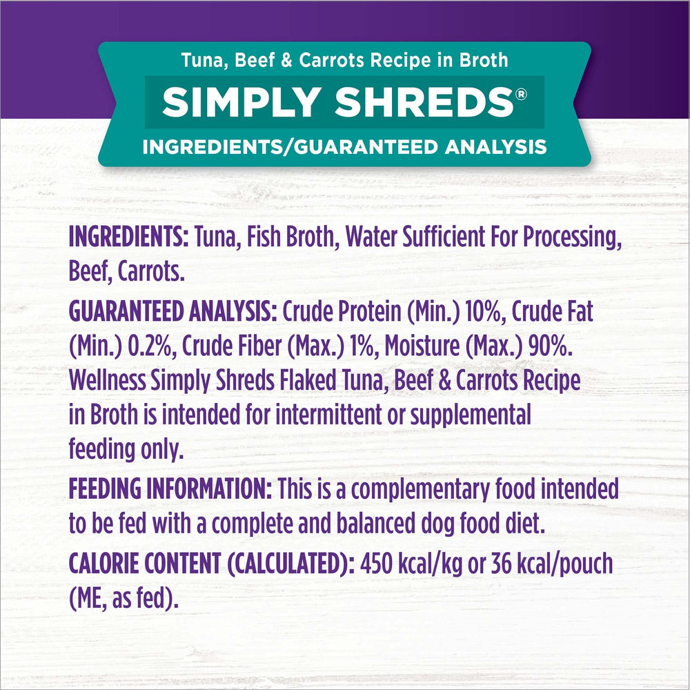 Wellness Bowl Boosters Simply Shreds ingredient mix highlighting natural protein