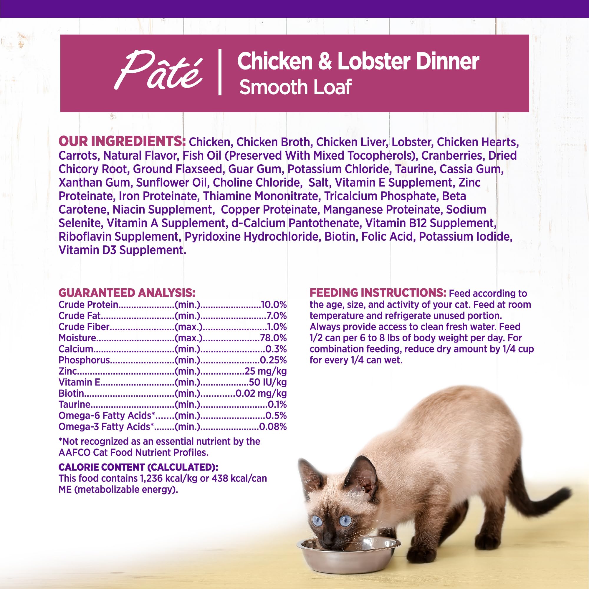 Ingredient list shows no corn, wheat, soy in Wellness pate.
