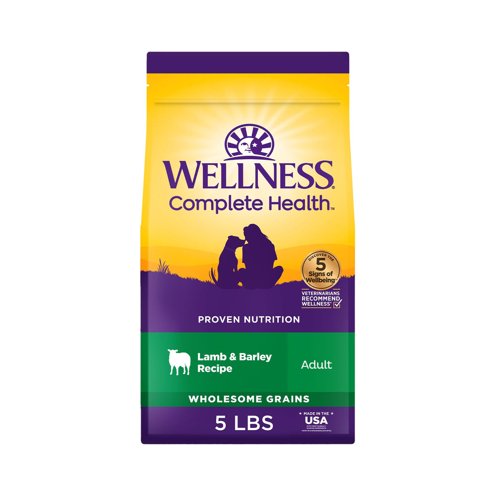 Wellness Complete Health lamb and barley kibble for adult dogs.