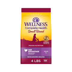 Wellness Complete Health Age Advantage small breed kibble close-up promotes joint support.