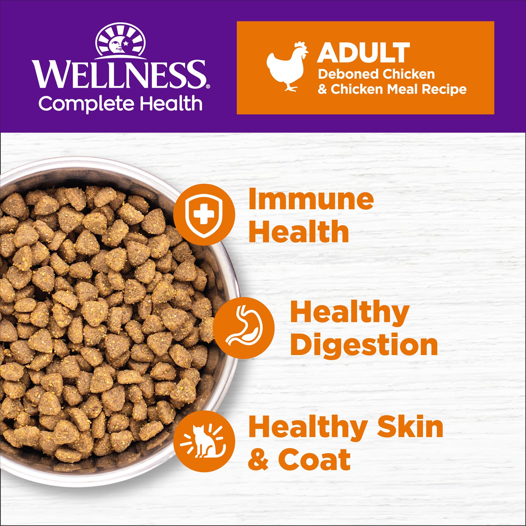 Wellness Complete Health ingredients close-up, emphasizing high-quality deboned chicken for a tasty, protein-rich meal.