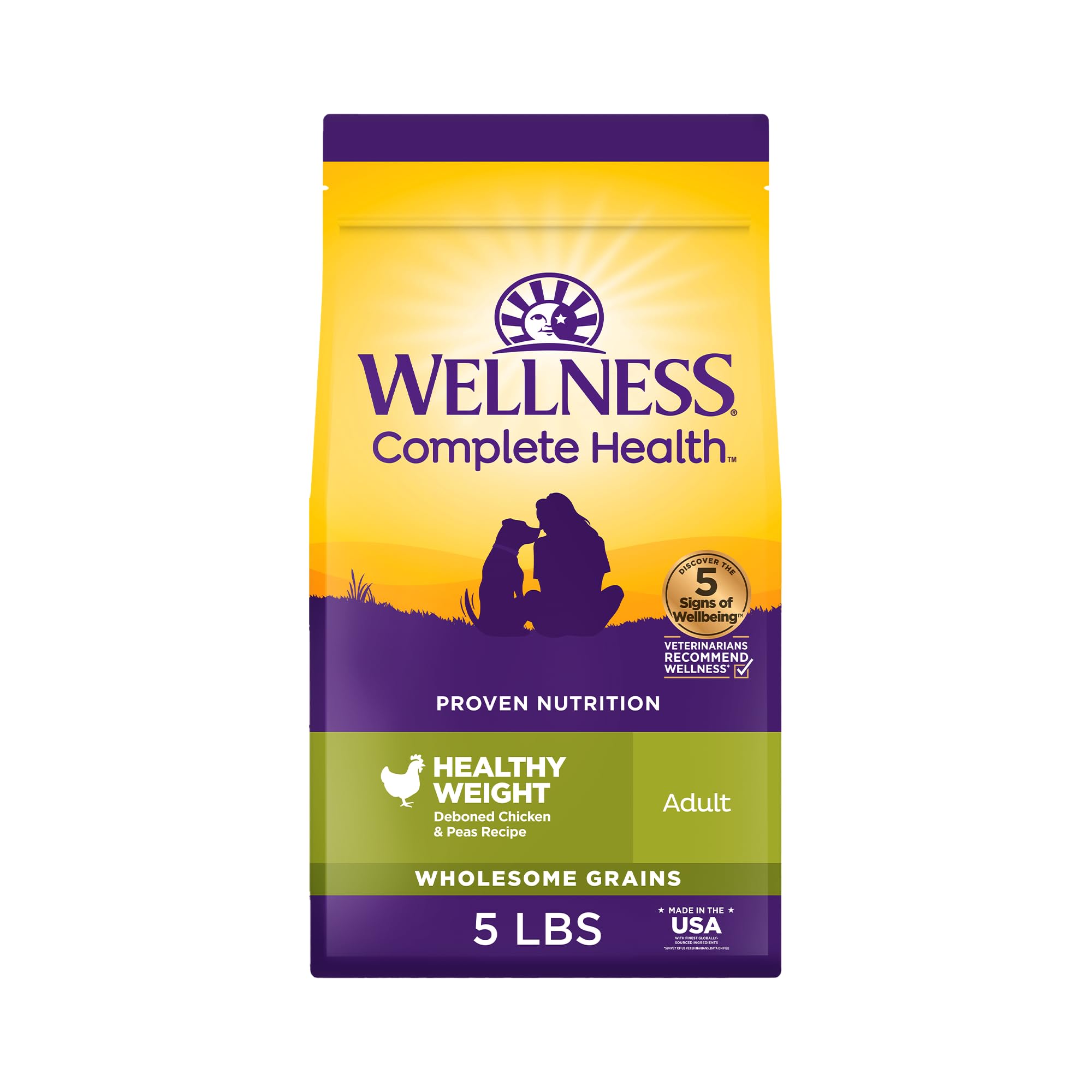 Wellness Complete Health dog food bag front showing wholesome ingredients for daily nutrition