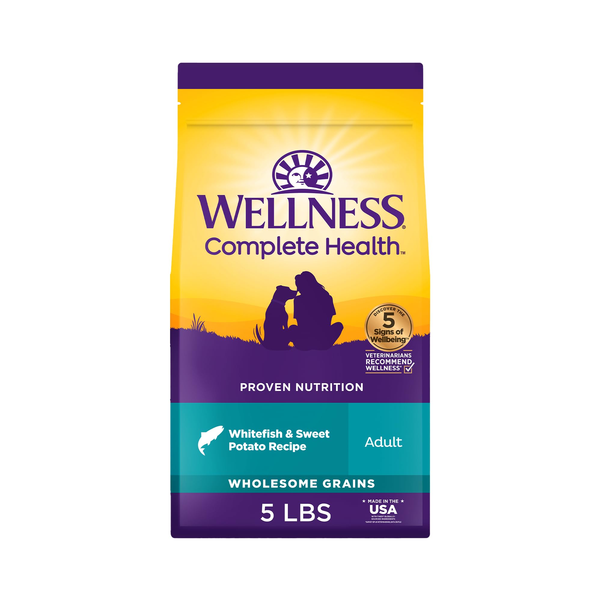 Wellness Complete Health dry dog food bag for fresh meals and easy storage