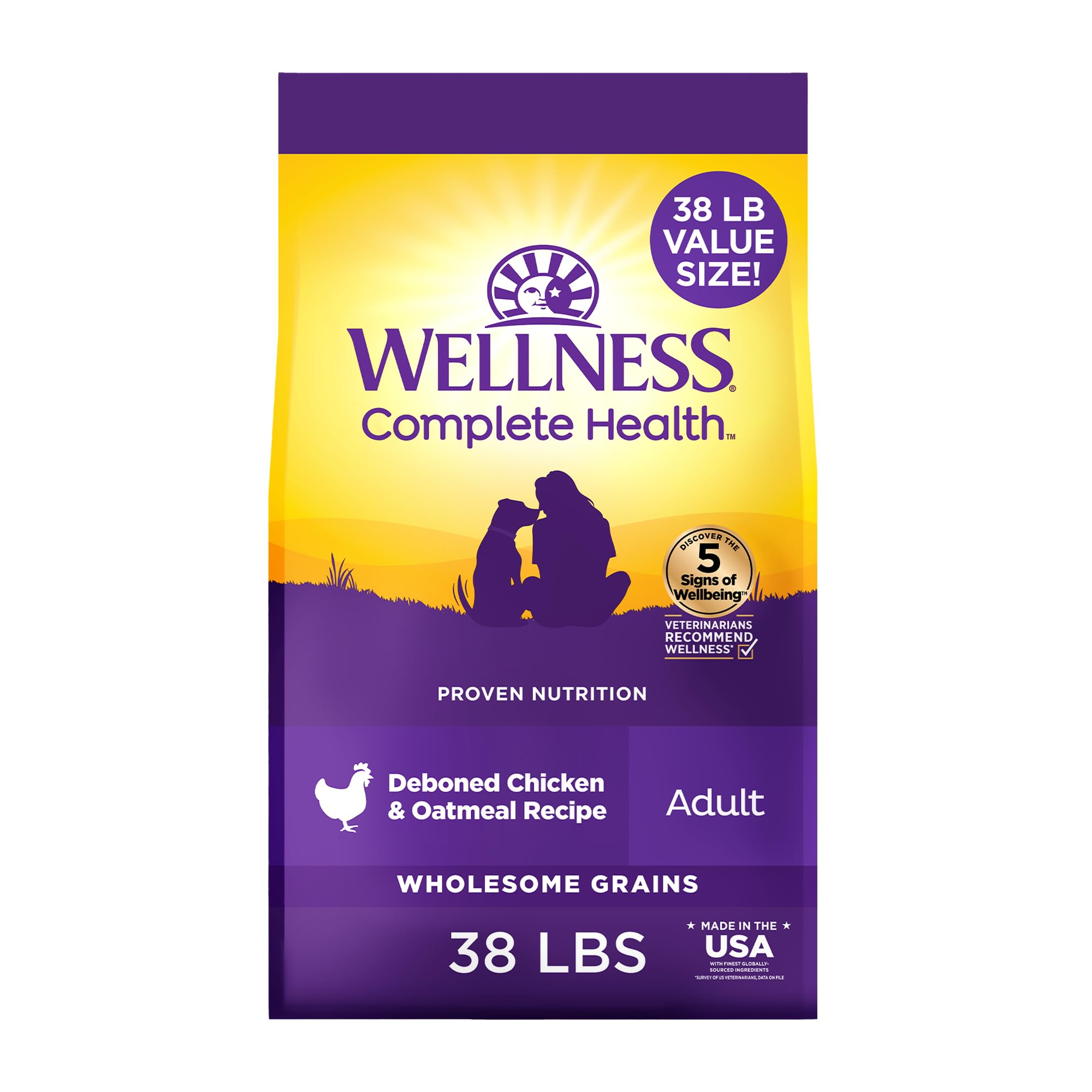 Wellness Complete Health dry dog food in a bowl showing balanced nutrition for daily energy