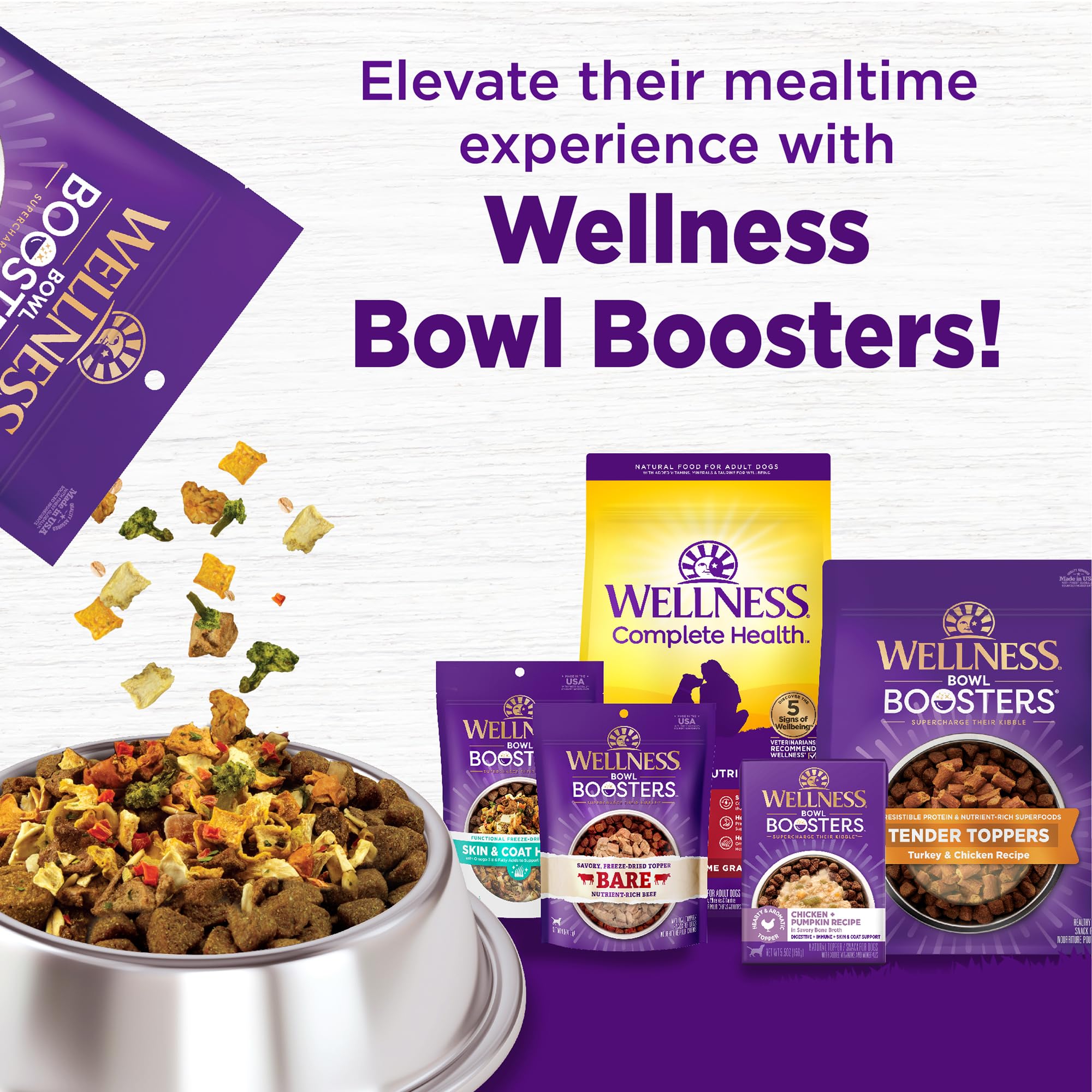 Wellness Complete Health grain kibble closeup emphasizes natural ingredients.