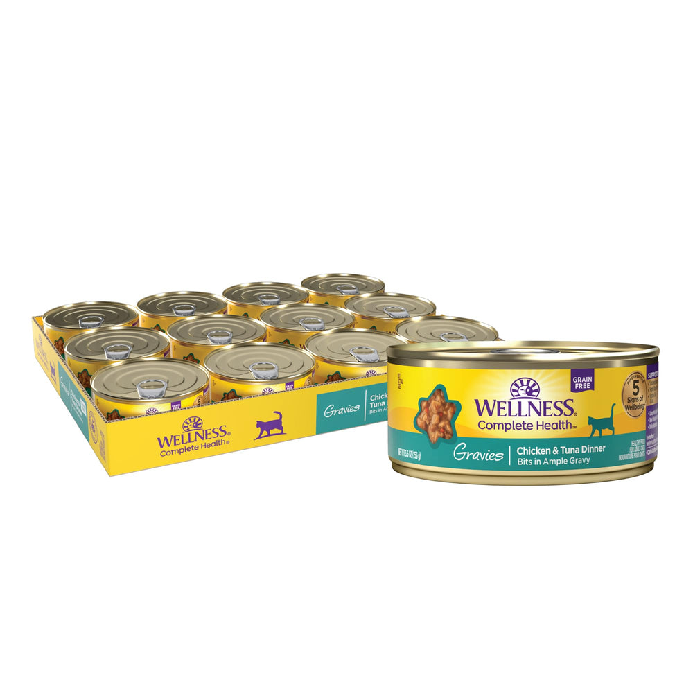Wellness Complete Health Gravies cat cans ready for daily meals.
