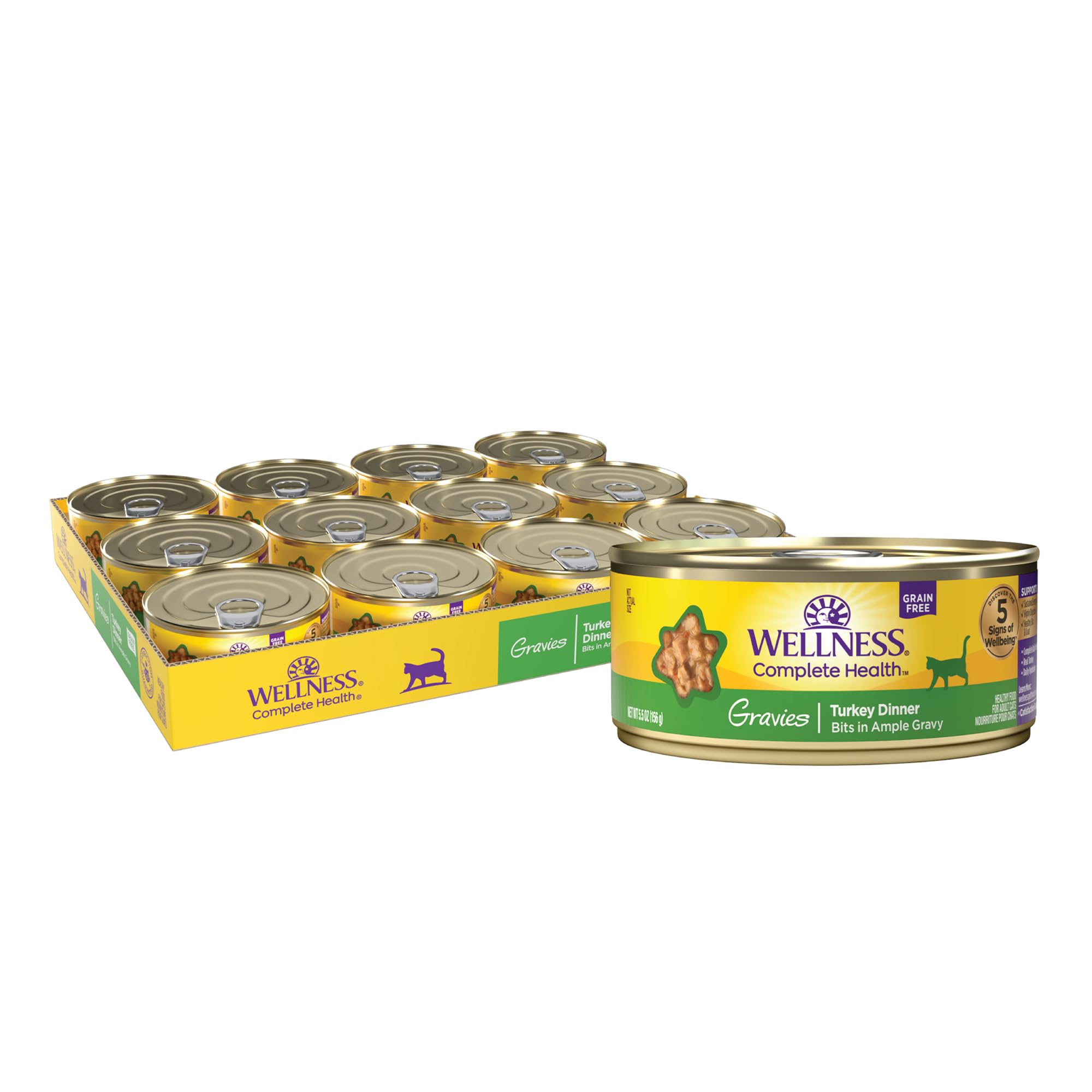 Wellness Complete Health Gravies turkey dinner can showing protein-rich formula
