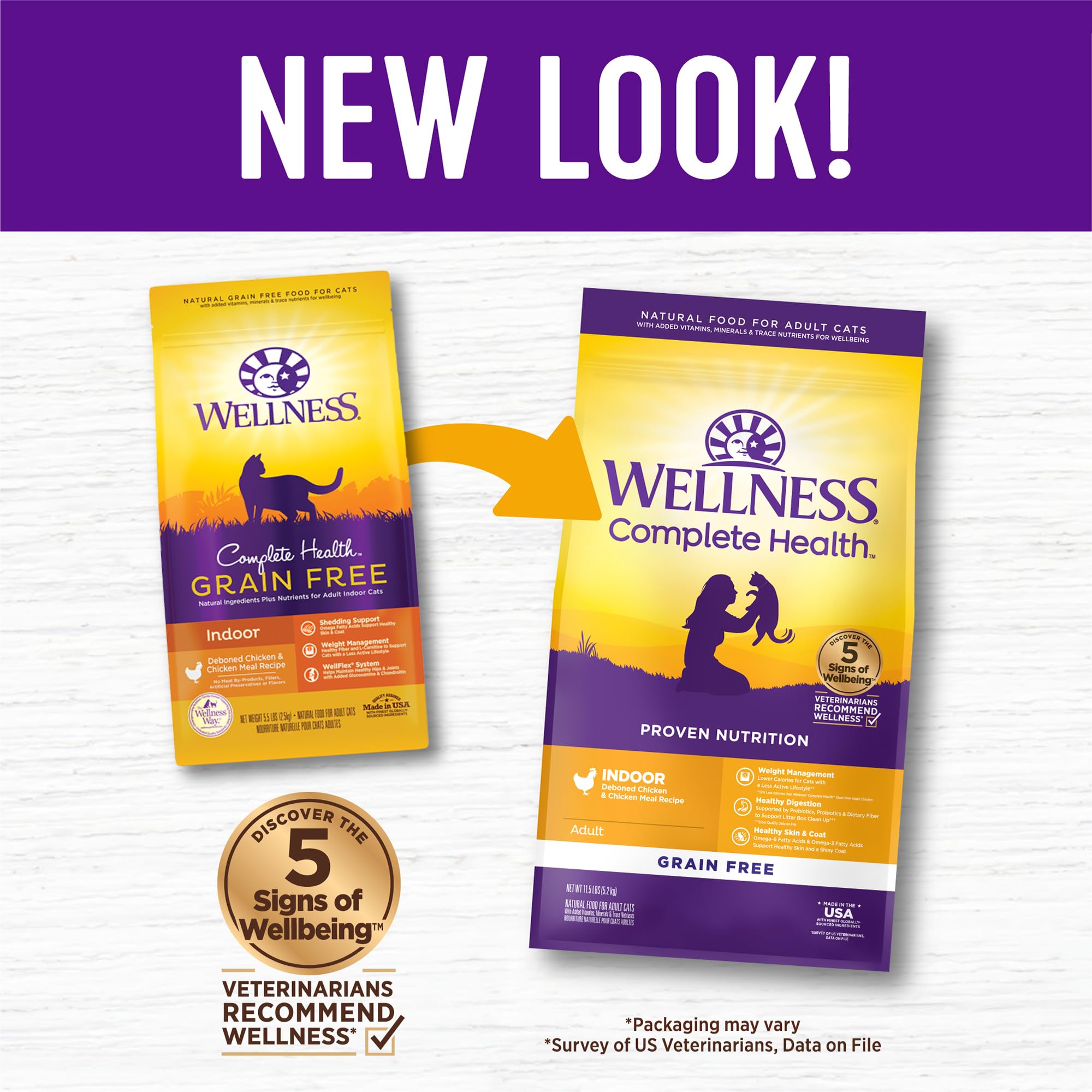 Wellness Complete Health Indoor Cat Food Bag ready for steady meals for indoor cats