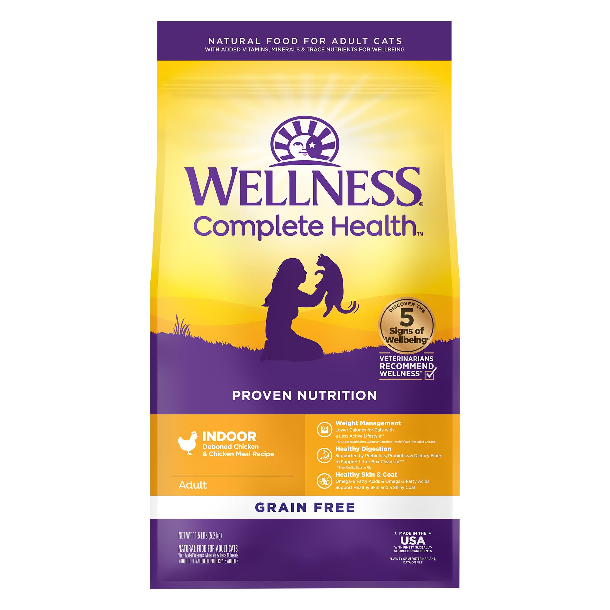 Wellness Complete Health Indoor Chicken Kibble Bowl supports daily energy for indoor cats