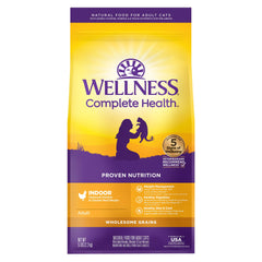 Wellness Complete Health Indoor Chicken kibble in a bowl supports balanced energy for indoor cats.